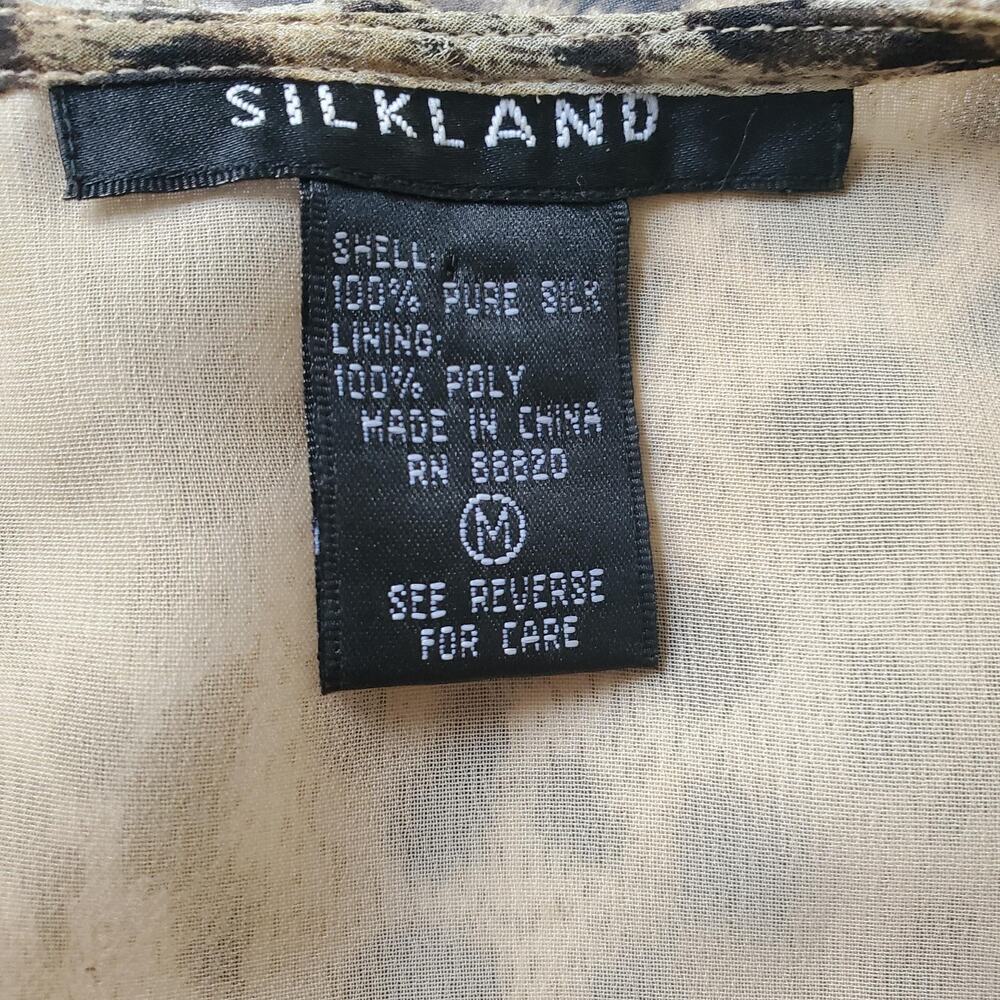 90s Silkland Blouse Womens Medium Brown Leopard Silk Ruffle Sleeveless Top - Picture 3 of 9